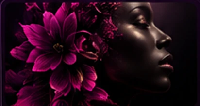 Artistic human profile with pink flower